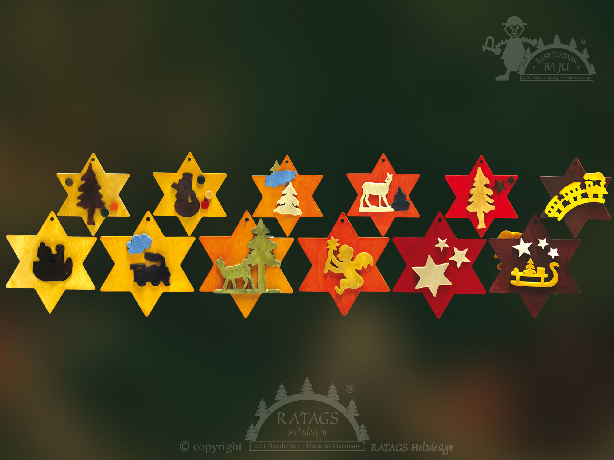 Tree decorations for crafting, set of 6, stars, for designing