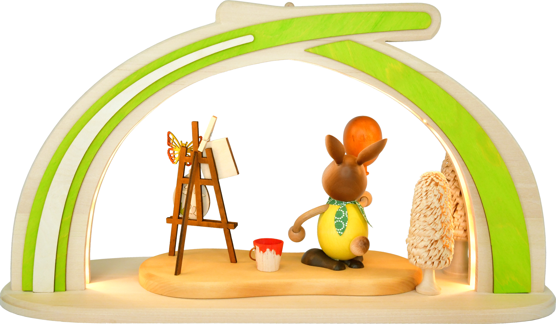 Solid wood Easter arch, Stupsi with balloon, LED strip