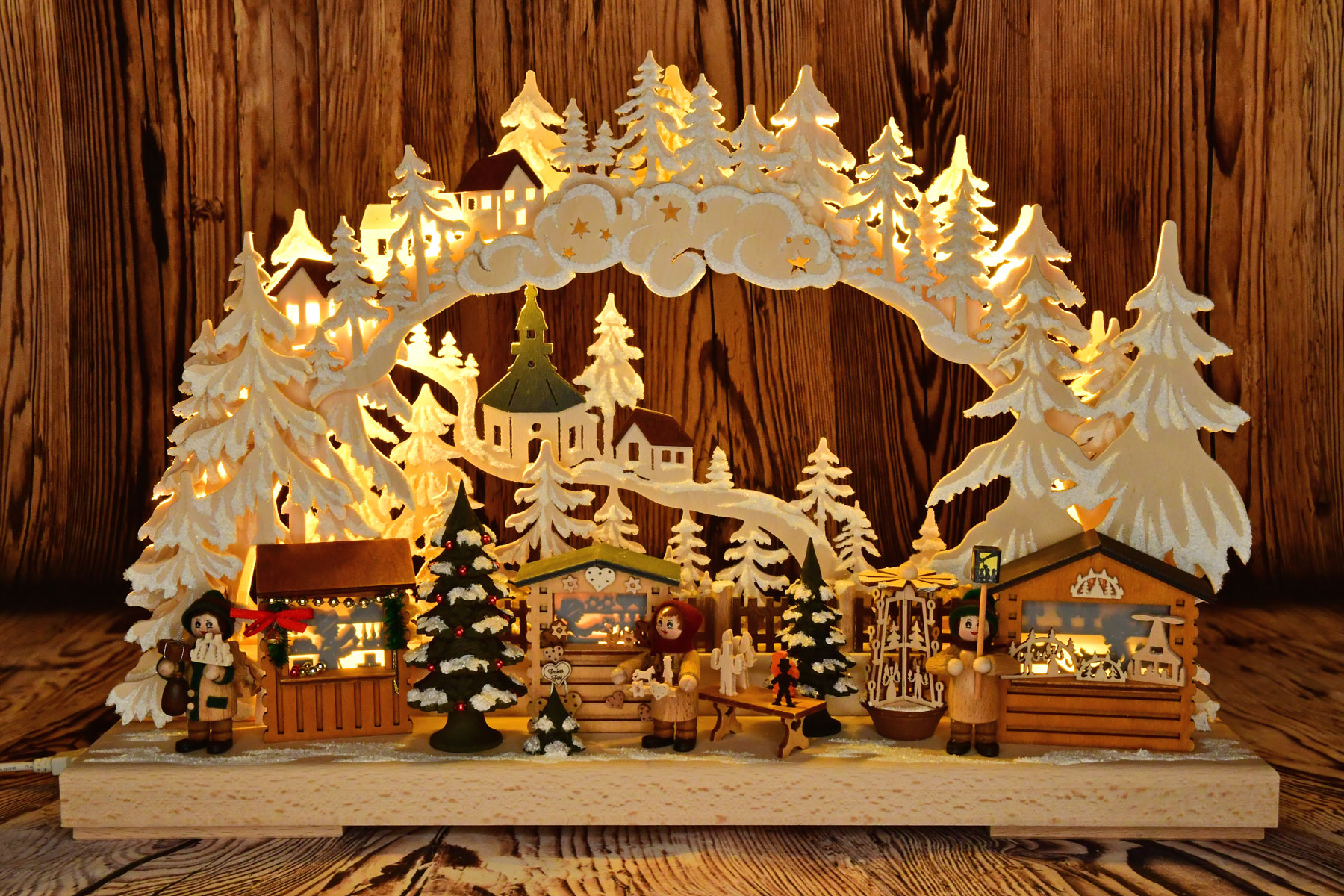 Small 3D Schwibbogen, Seiffen Christmas market, hoarfrost