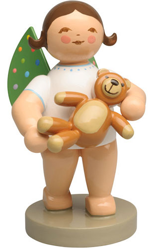Engel mit farbigen Flügelpunkten und Teddy, braun