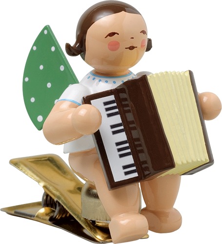 Engel mit Akkordeon, auf Klemme, dunkles Haar