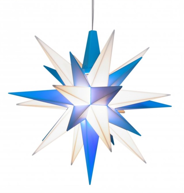 Stern A1e blau/weiß, ca. 13 cm Plastik, LED E10