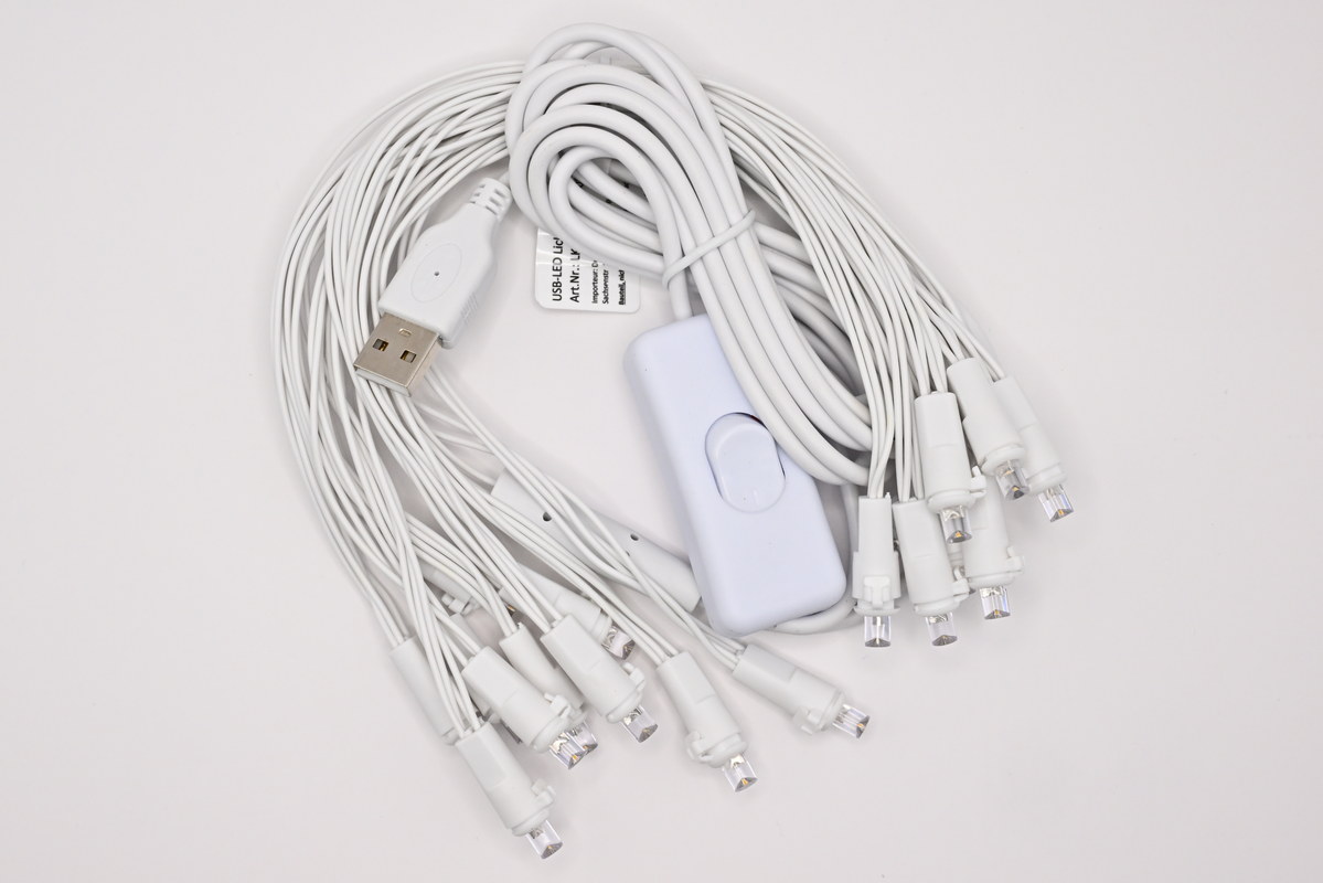 USB Lichterkette 20-fach HALB-USB mit Schalter, 2 Meter
