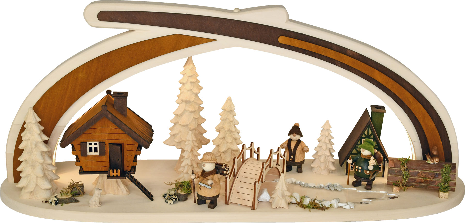 Solid wood arch, By the stream with LED lighting