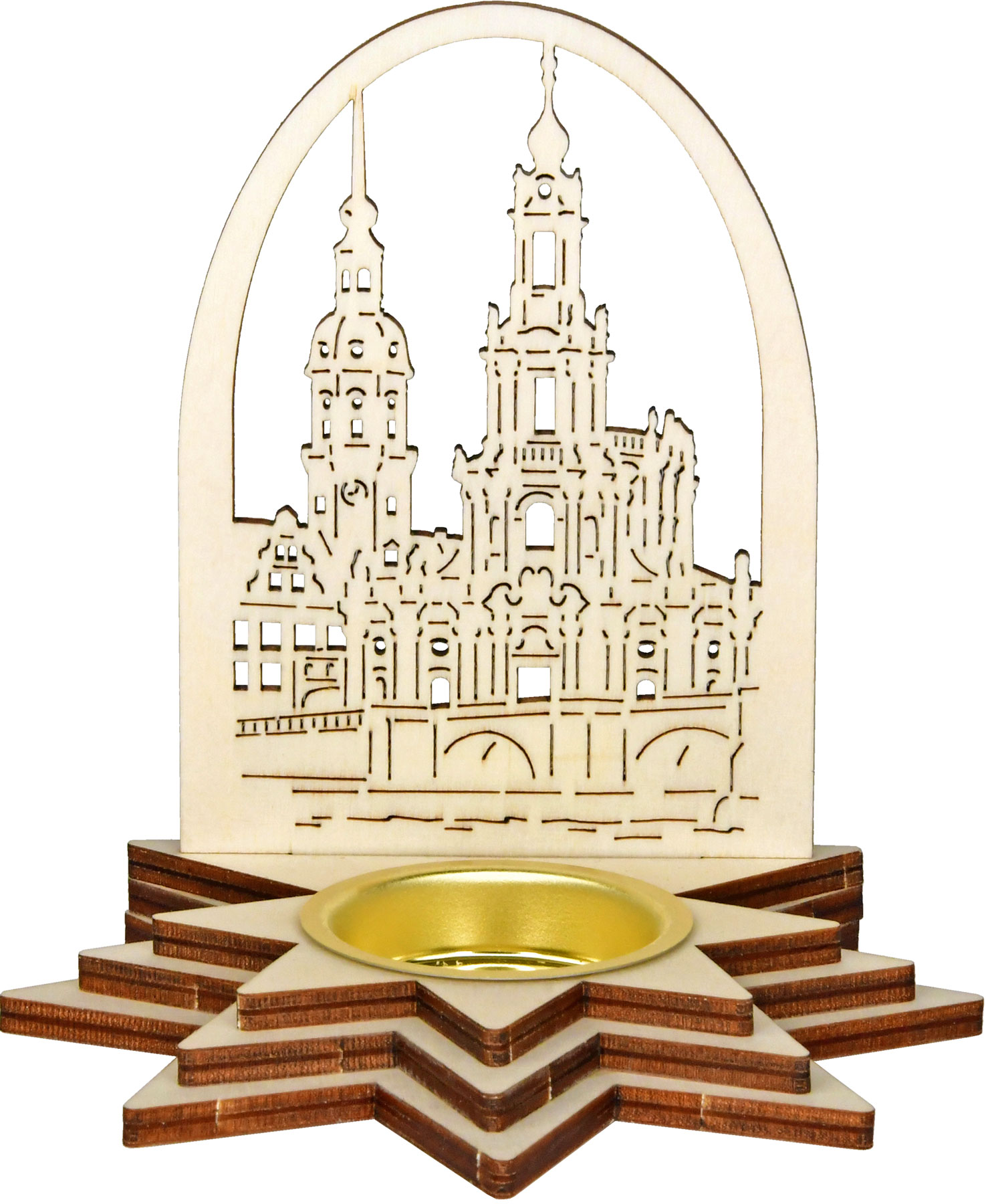 Schattenspiel, Hofkirche Dresden mit Bogen, 1 Teelichthalter Schattenspiel, Hofkirche Dresden mit Bogen, 1 Teelichthalter