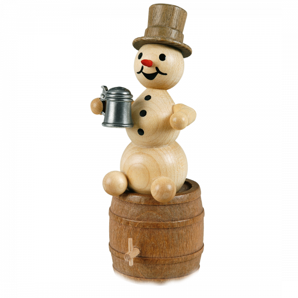 Schneemann "mit Krug und Bierfass" o. Sockel 13 cm