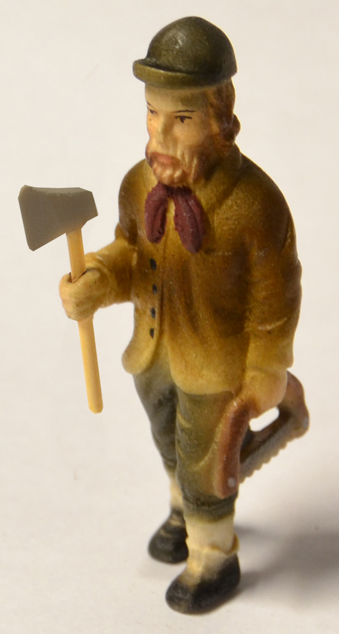 Waldmann, Säge, Axt, coloriert 65 mm