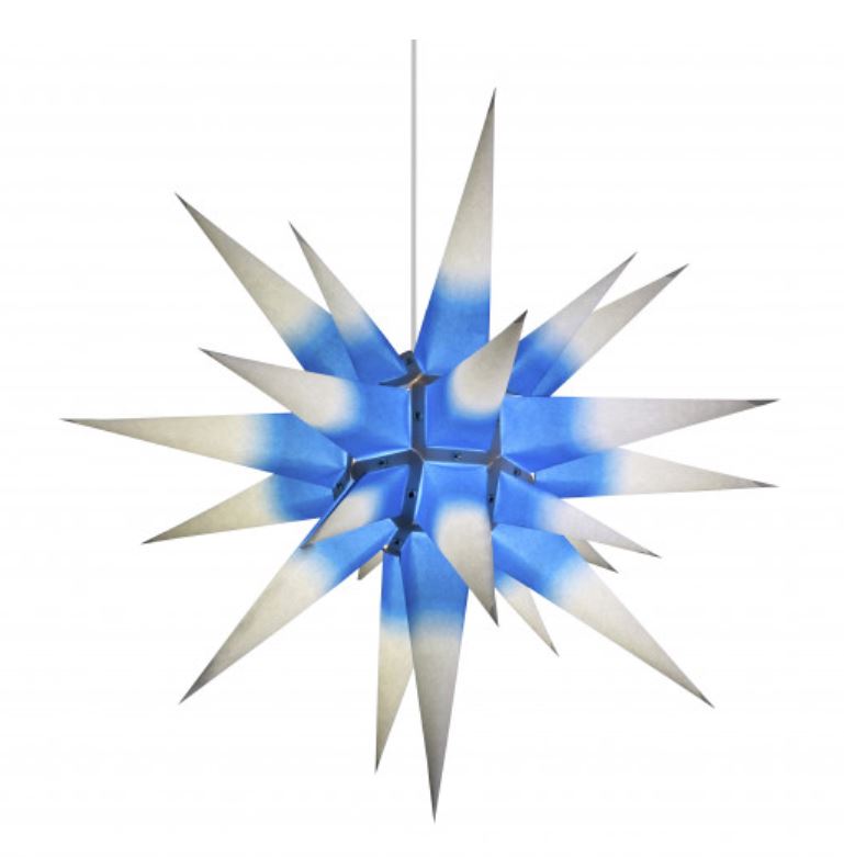 Herrnhuter Stern i6, weiß/blauer Kern Papier, 60cm