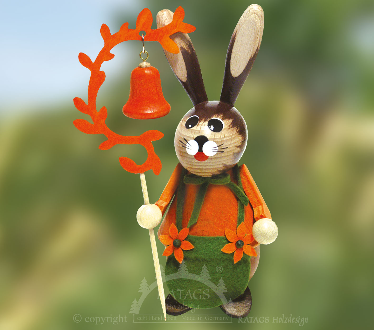 Knuffi Hase, Schürze, Stabglocke, ora Knuffi Hase, Schürze, Stabglocke, ora