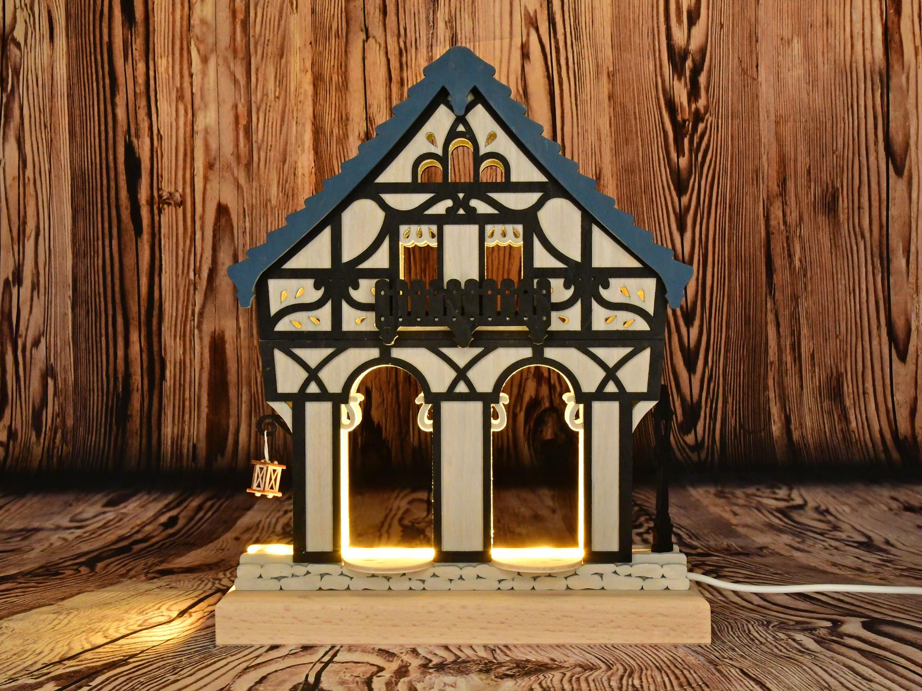 Blue half-timbered house for collector's figures