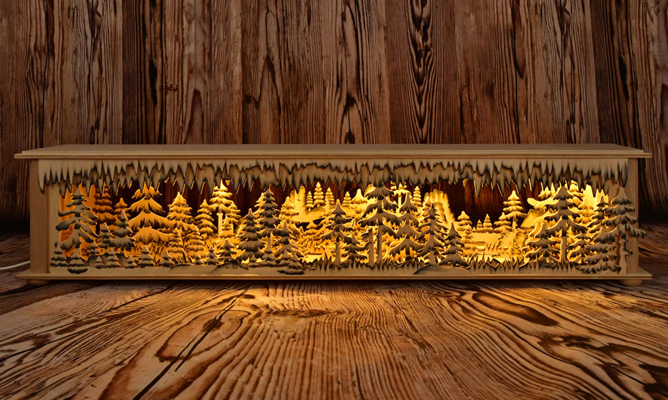 Medium-sized room light, forest/mountains, hand-painted grey