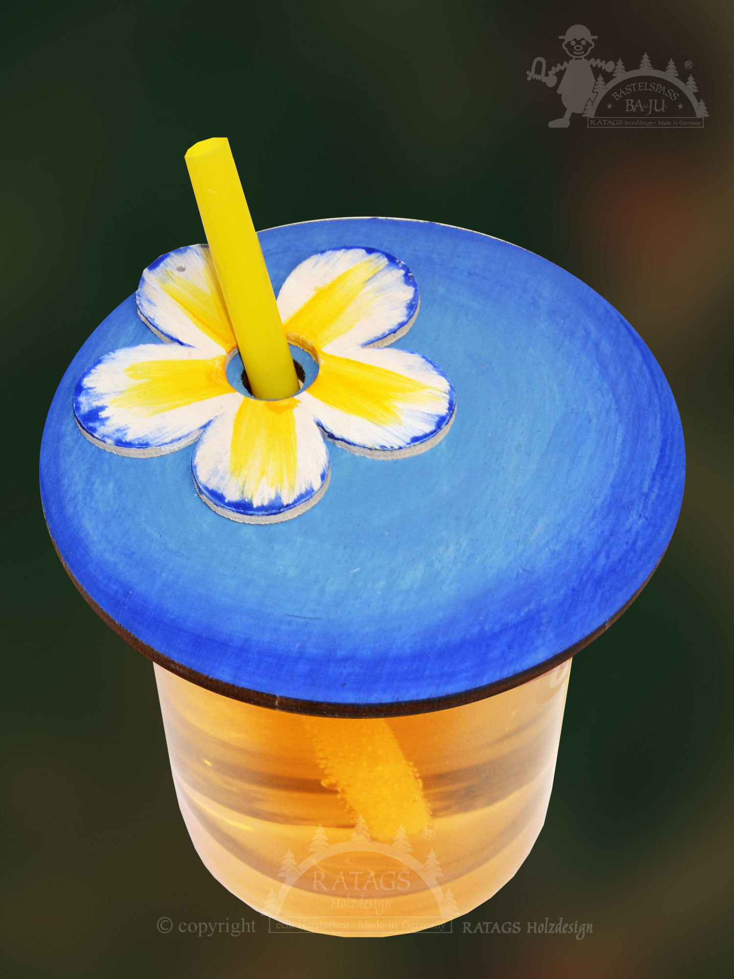 Drink cover, round, blue, flower motif