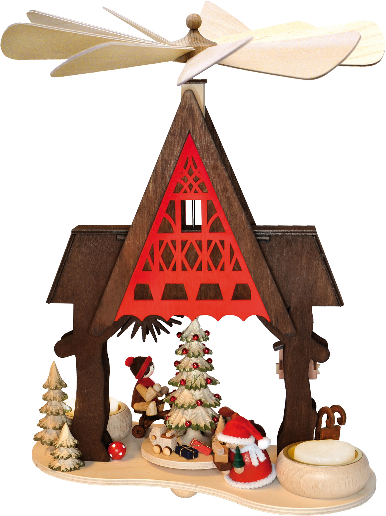 House pyramid, half-timbered house, Santa Claus, child with tricycle
