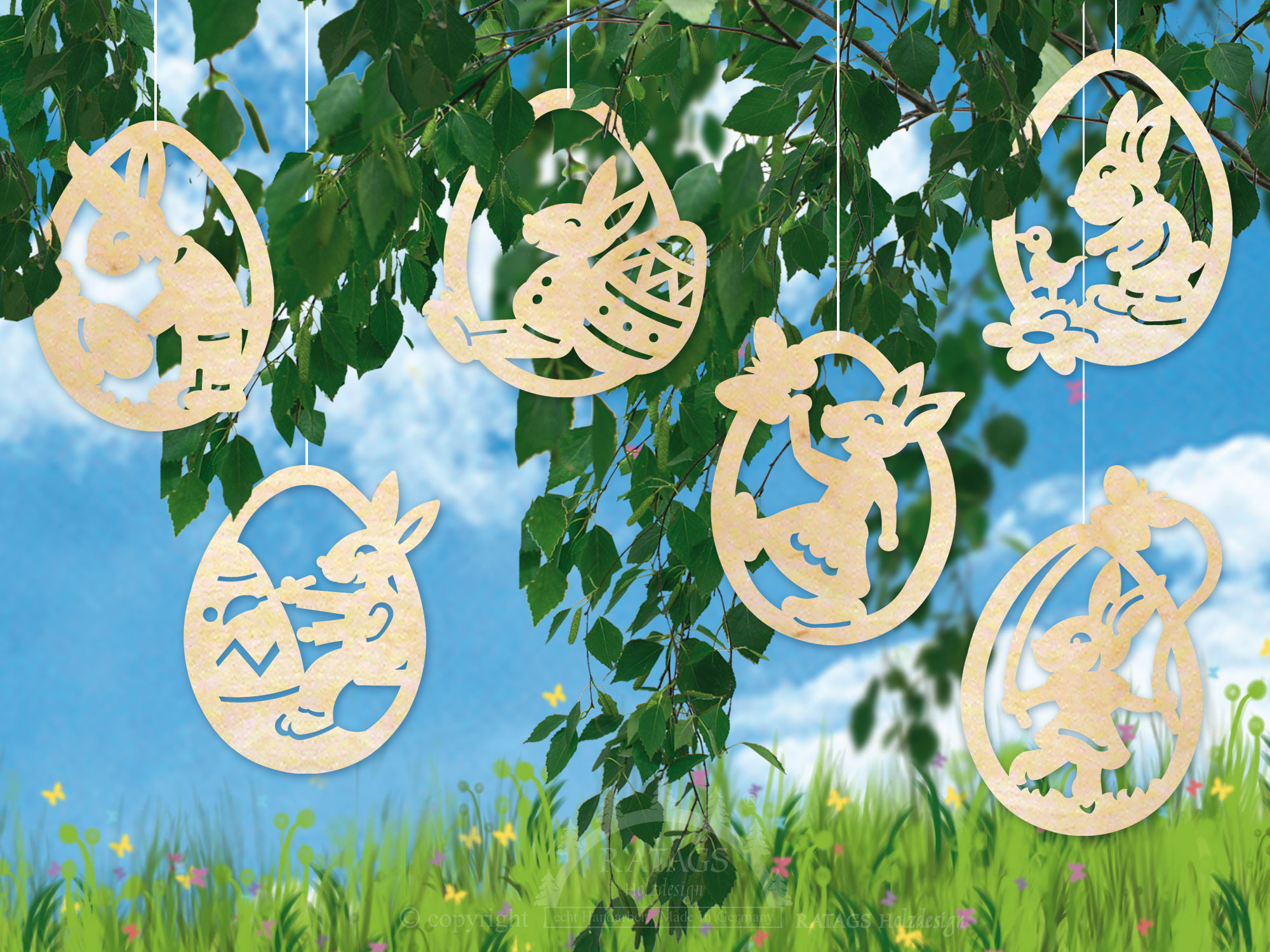 Tree decorations, set of 6, bunnies