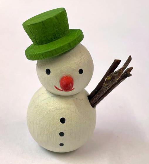 Schneemann weiß, grüner Hut 2,5 cm