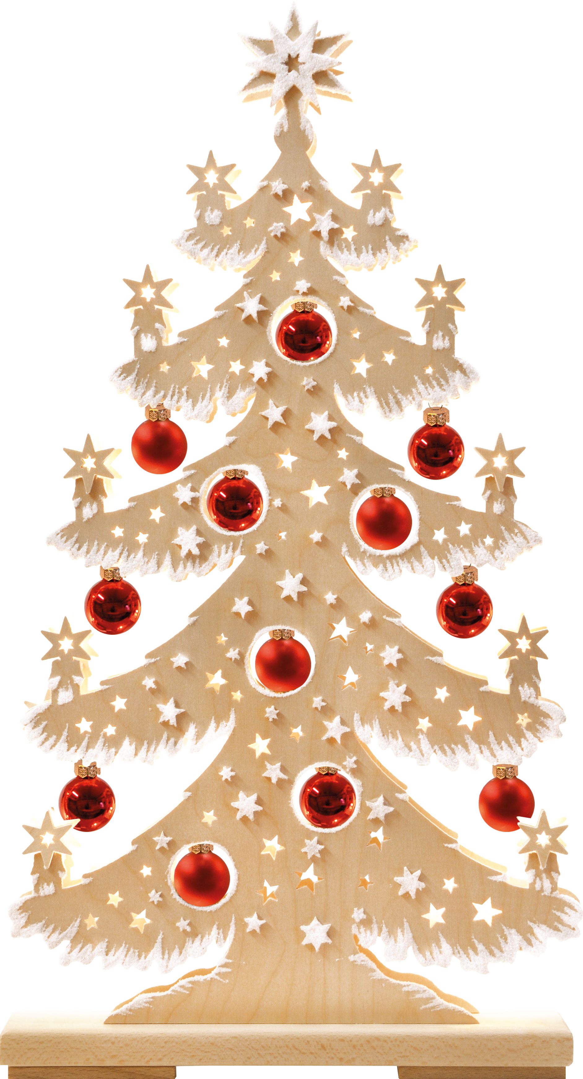 Fir tree mgr., red baubles, hoarfrost