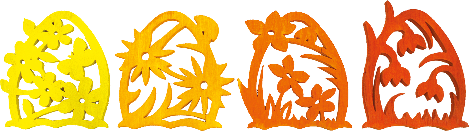 Tree decorations, set of 4, flowers, coloured