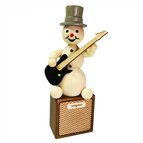 Schneemannmusikant mit E Gitarre Sockel 12 cm