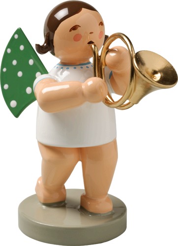 Engel mit Waldhorn dunkles Haar