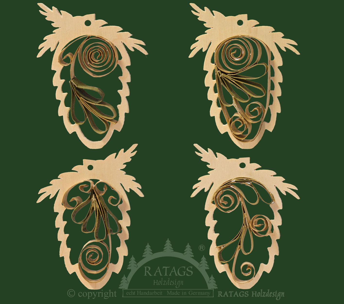 Tree decorations for crafting, set of 4 wooden cones, height approx. 8.5 cm