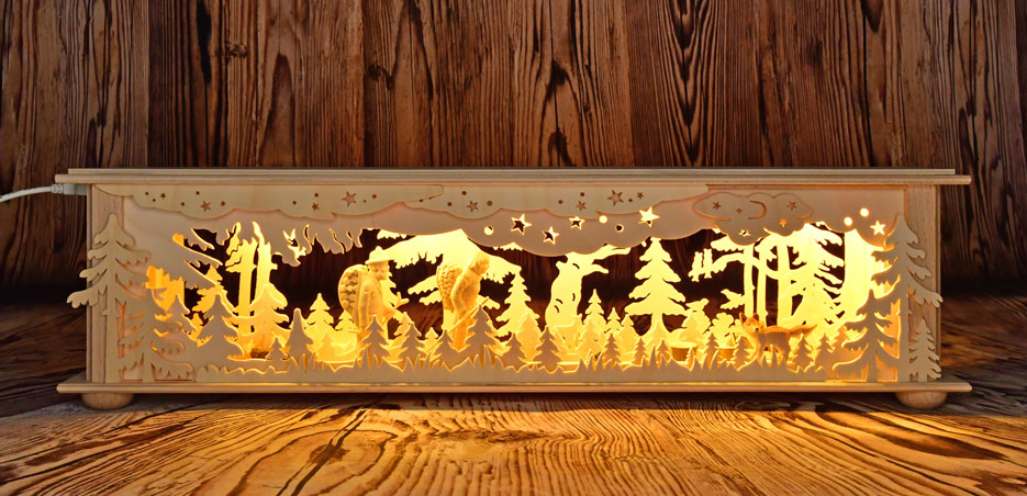 Small room lamp, 2 carved figures