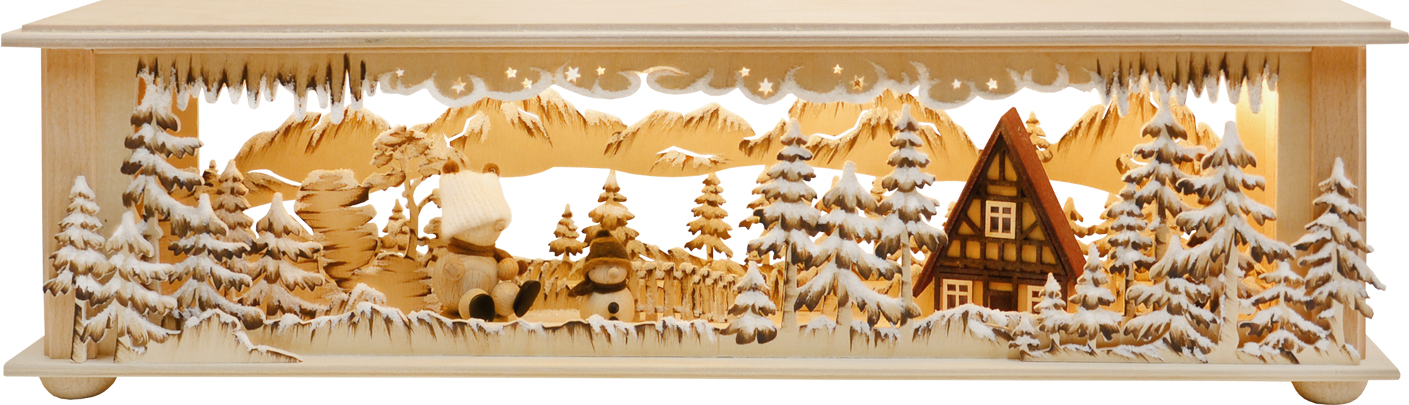 Luminária pequena, bonecos de neve naturais, pintados à mão em castanho, geada