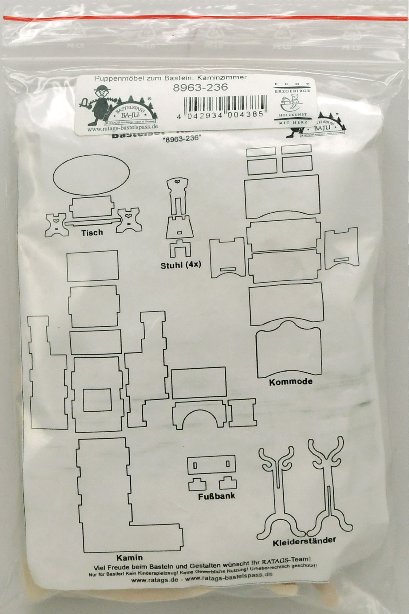 Puppenmöbel zum Basteln, Kaminzimmer