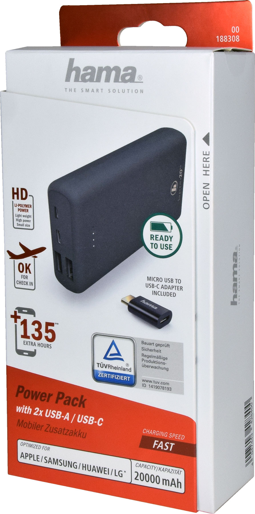 hama power bank with 2x USB-A / USB-C 20000mAh