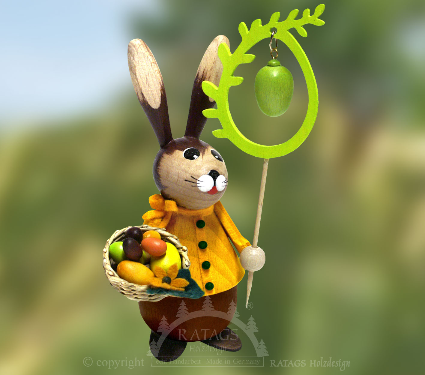 Knuffi bunny with basket and egg stick