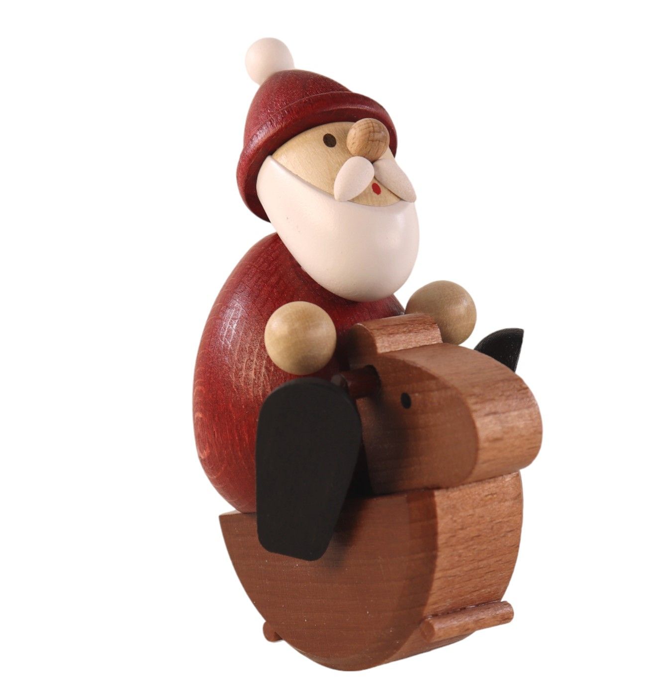 Father Christmas with rocking horse, coloured LxWxH 7.5x6.0x10.5 cm