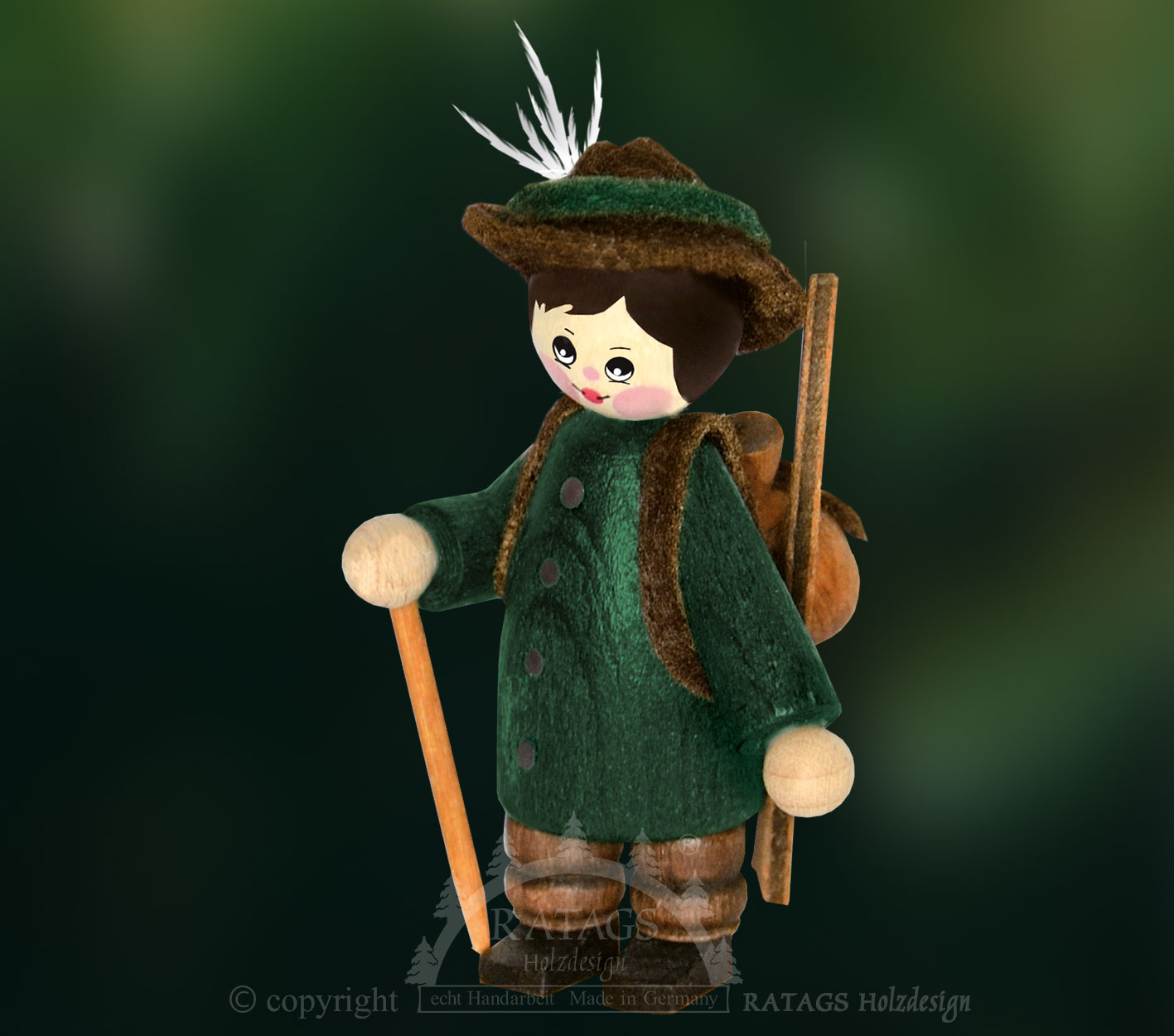 Figur, Förster, grün Rucksack und Stock Figur, Förster, grün Rucksack und Stock