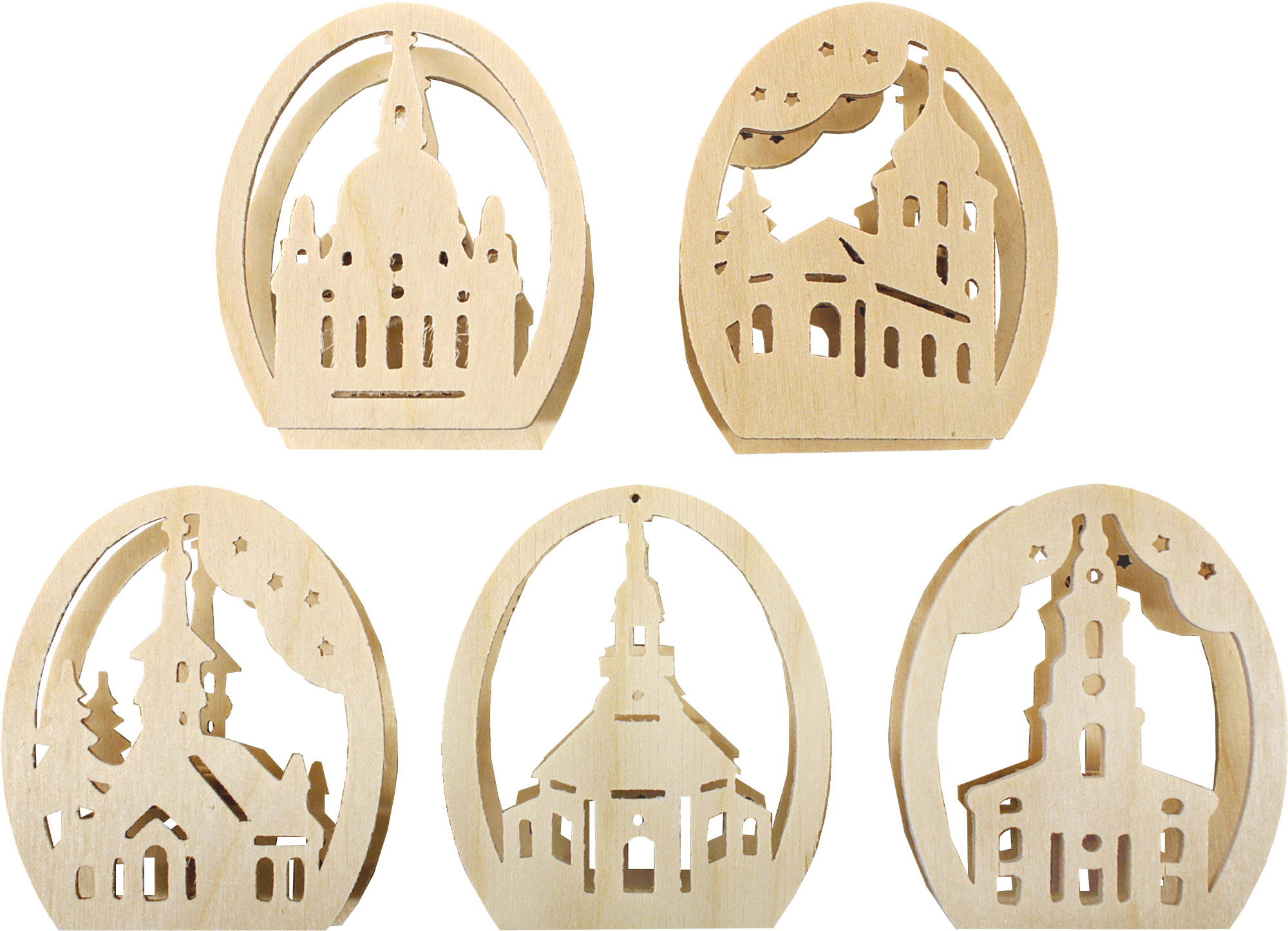 Set of 5 clip-on stars, churches