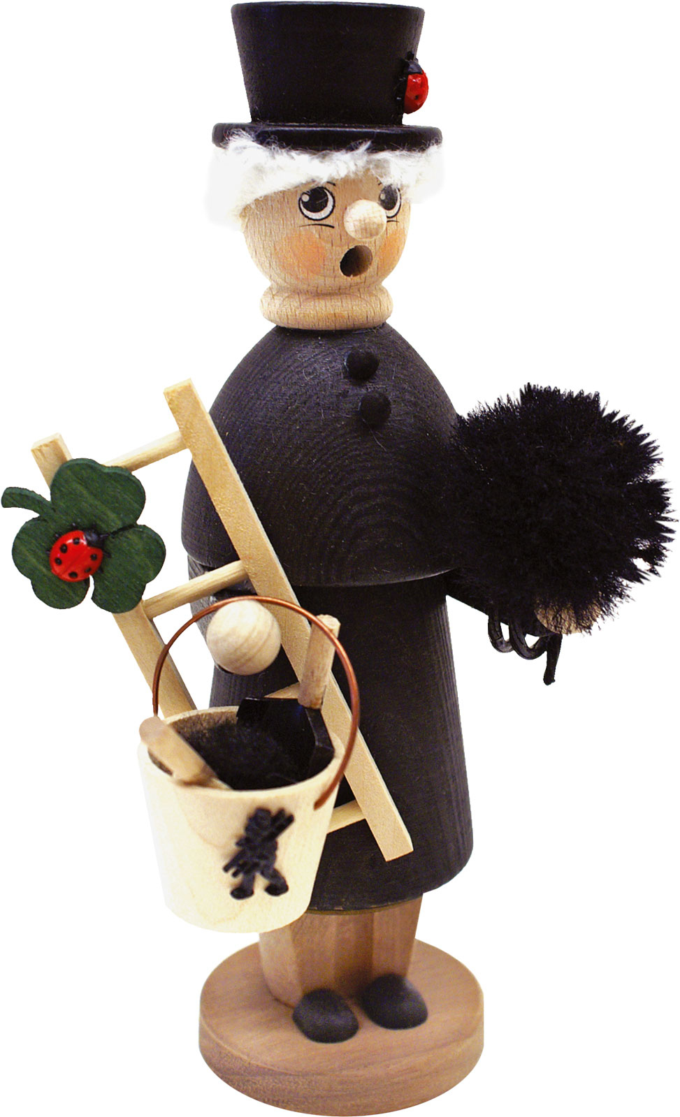 Glazed natural wood, chimney sweep