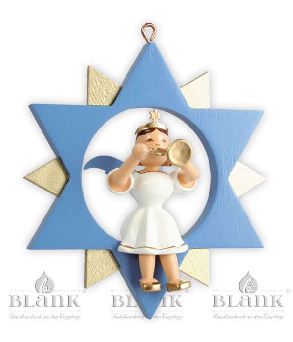 Angel in a star, coloured trumpet, 9 cm