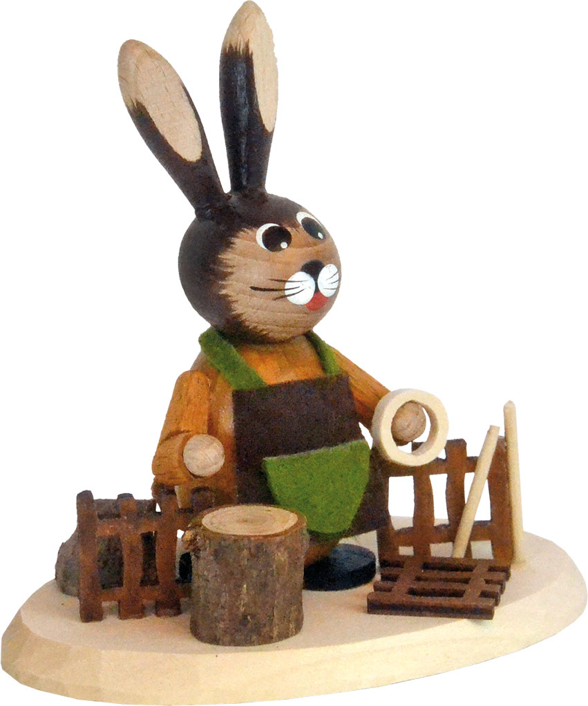 Osterhase Waldarbeiter, am Zaun Osterhase Waldarbeiter, am Zaun