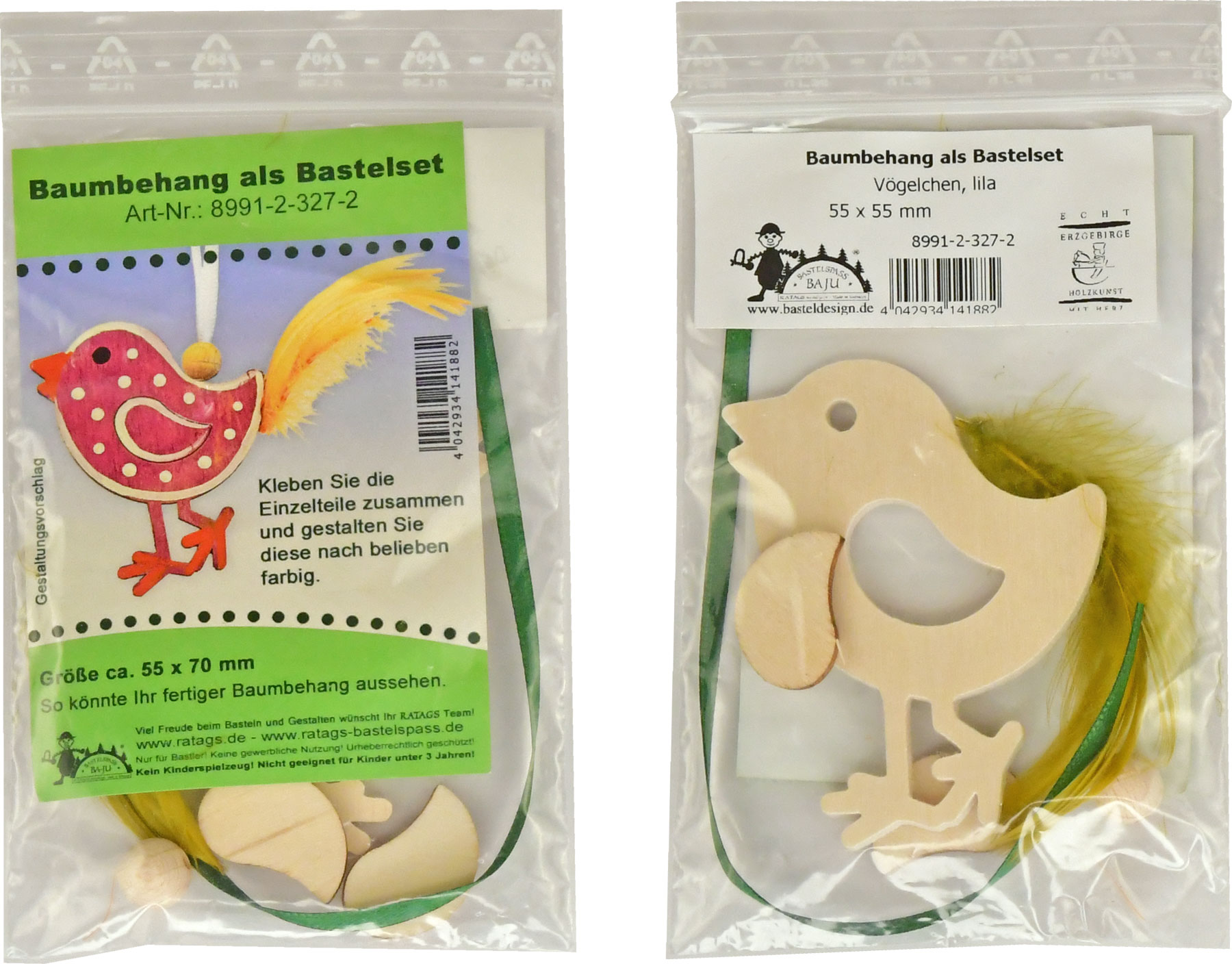 Tree decoration as a craft set, little birds, purple