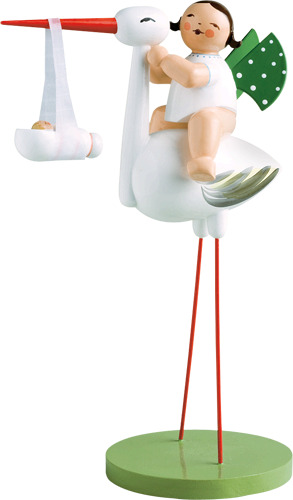 Storch mit Wickelkind, Mädchen braune Haare