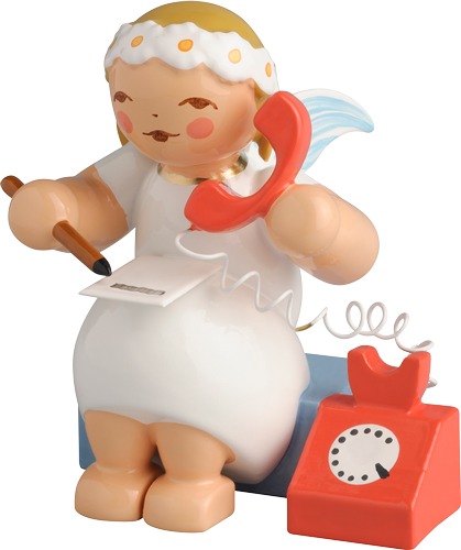 Margeritenengel, sitzend, mit Telefon
