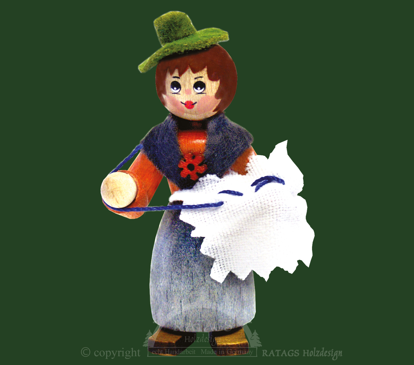 Figure, embroiderer sitting position, without chair, embroidery kit, orange, grey