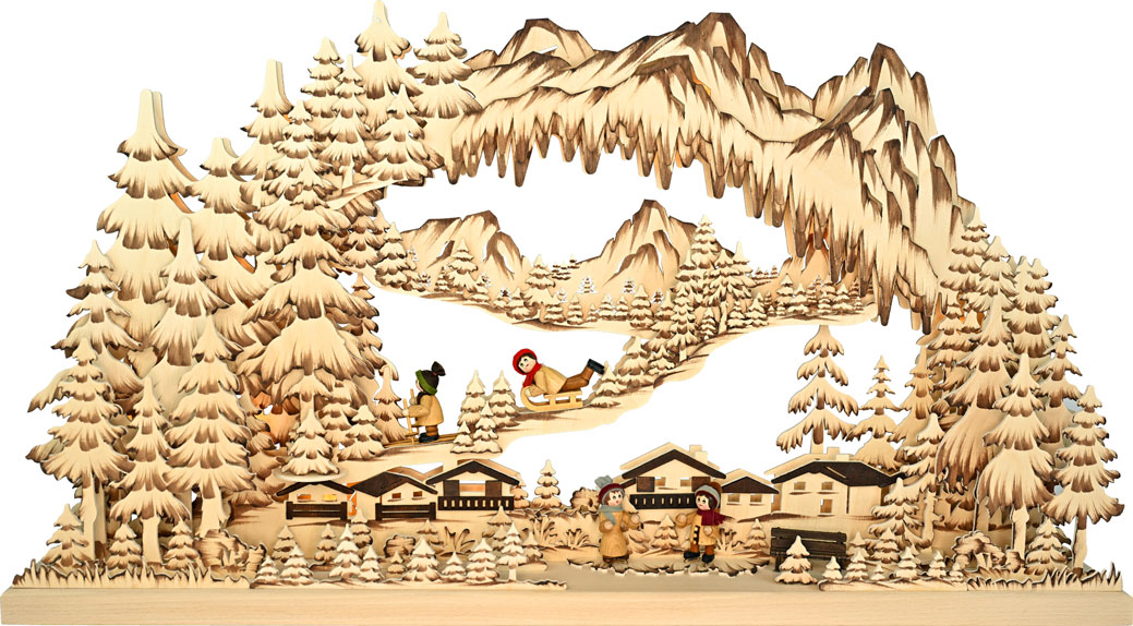 3D candle arch, winter sports, hand-painted, brown