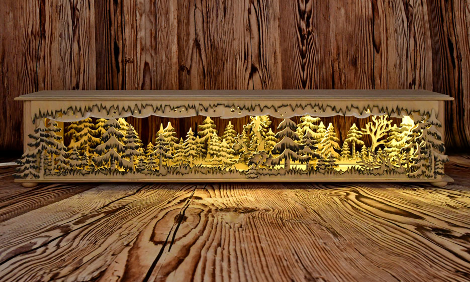 Raumleuchte mittelgr., 70cm Waldlichtung handbemalt grau