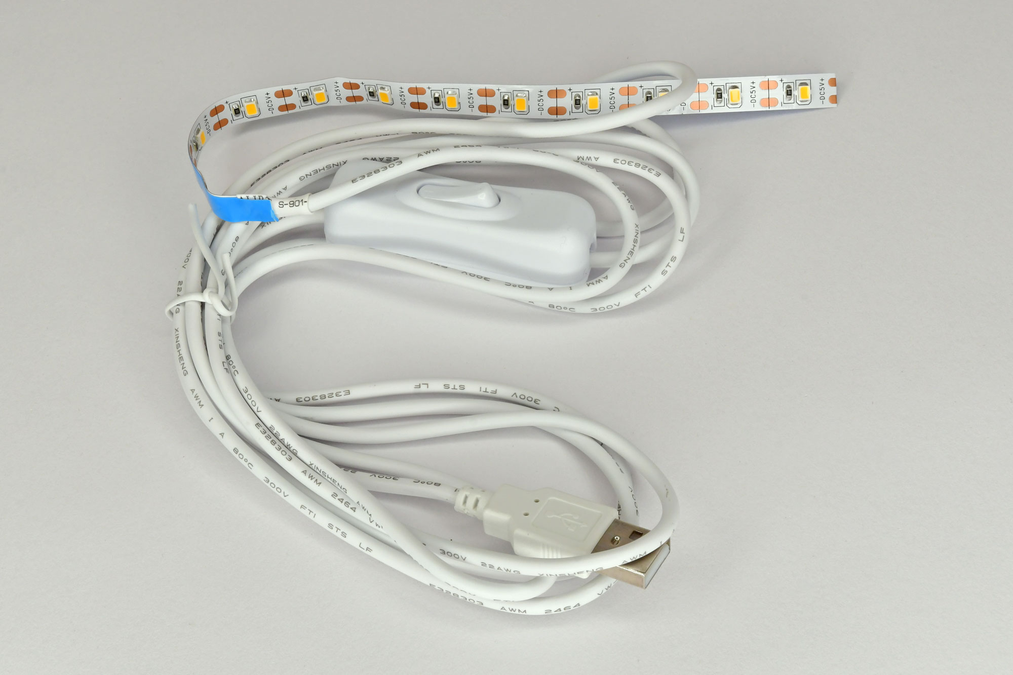 USB LED strip, length 20 cm, half USB, cable 2.50 metres, IP20, USB plug mnl.