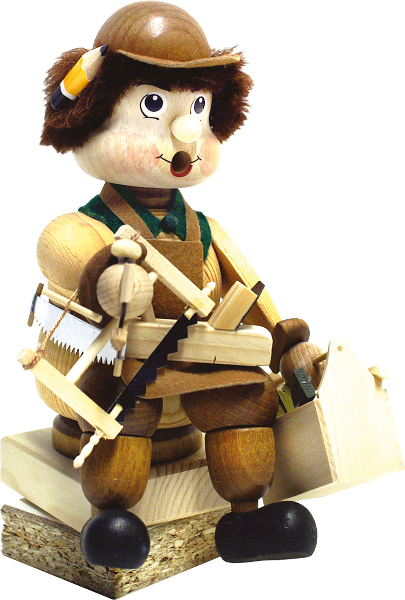 Kantenhocker, Tischlermeister auf Holzbrettern