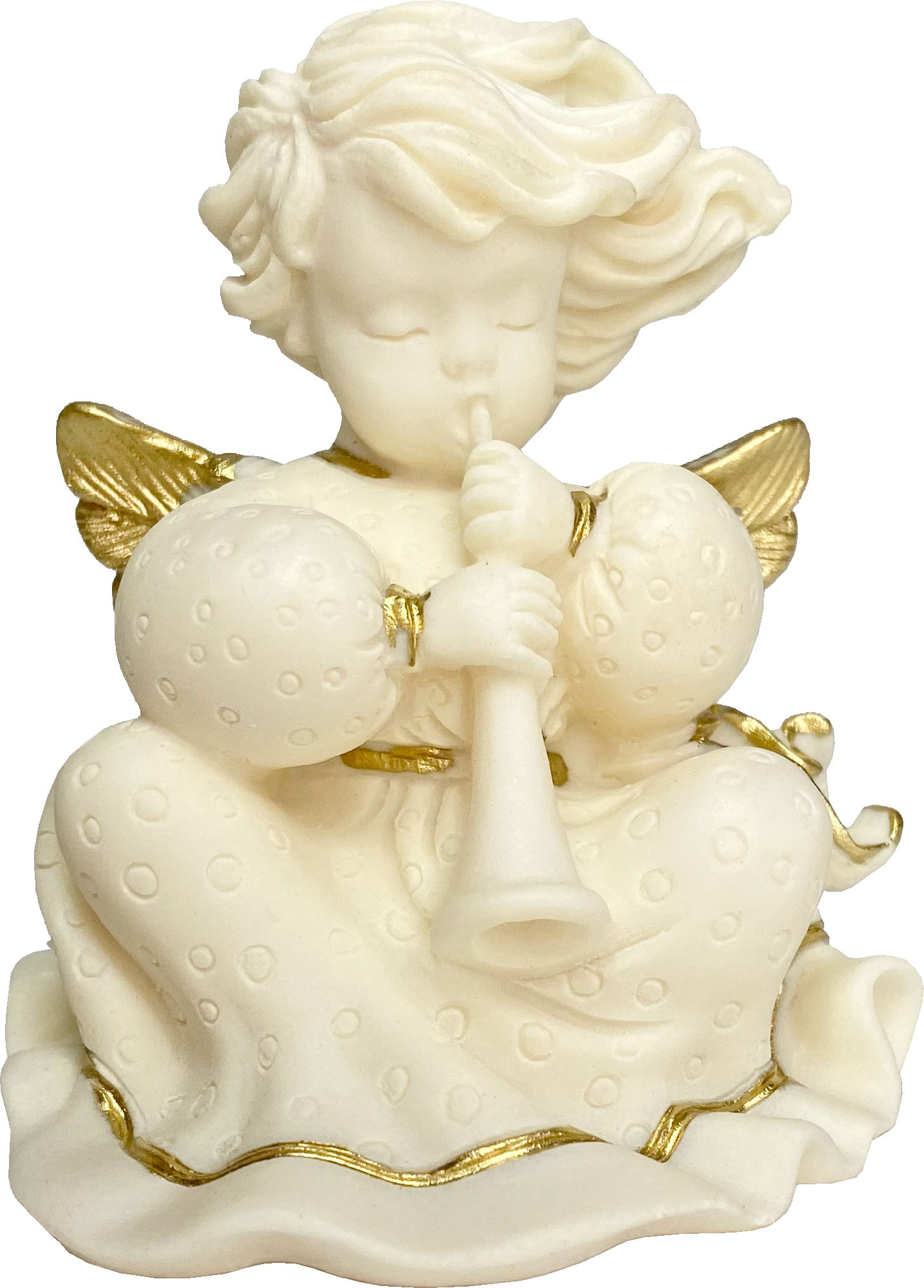 Poly angel sitting with flute, gold-plated FARO Italy