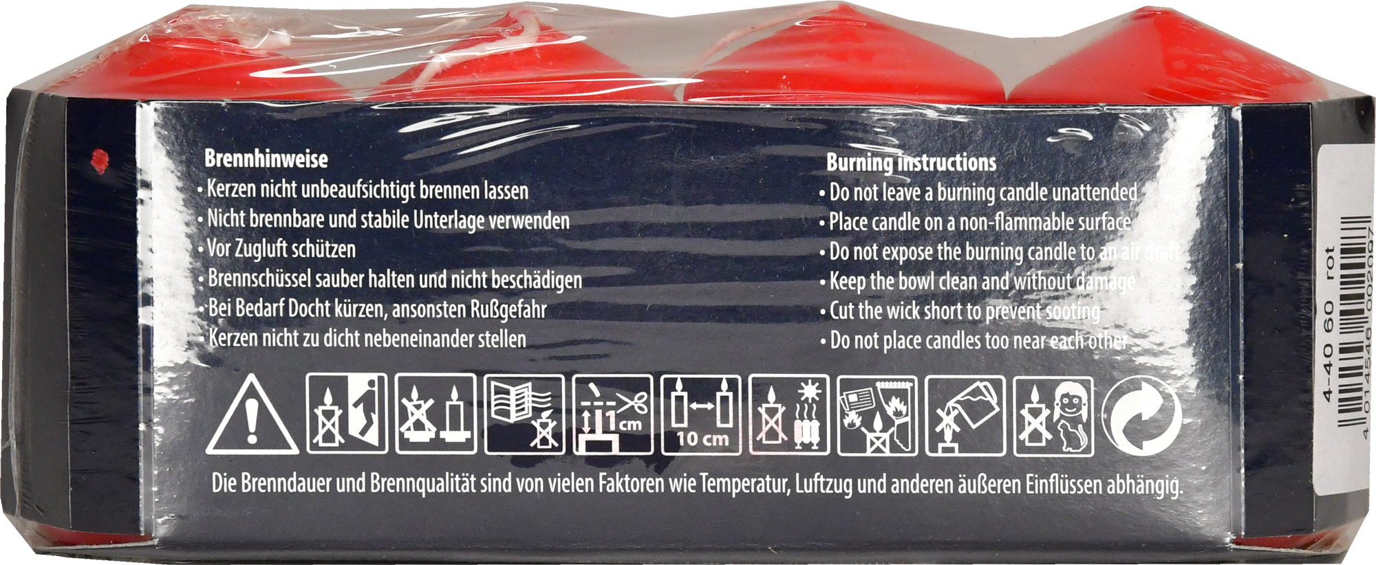 Red pillar candles, size 40x60mm