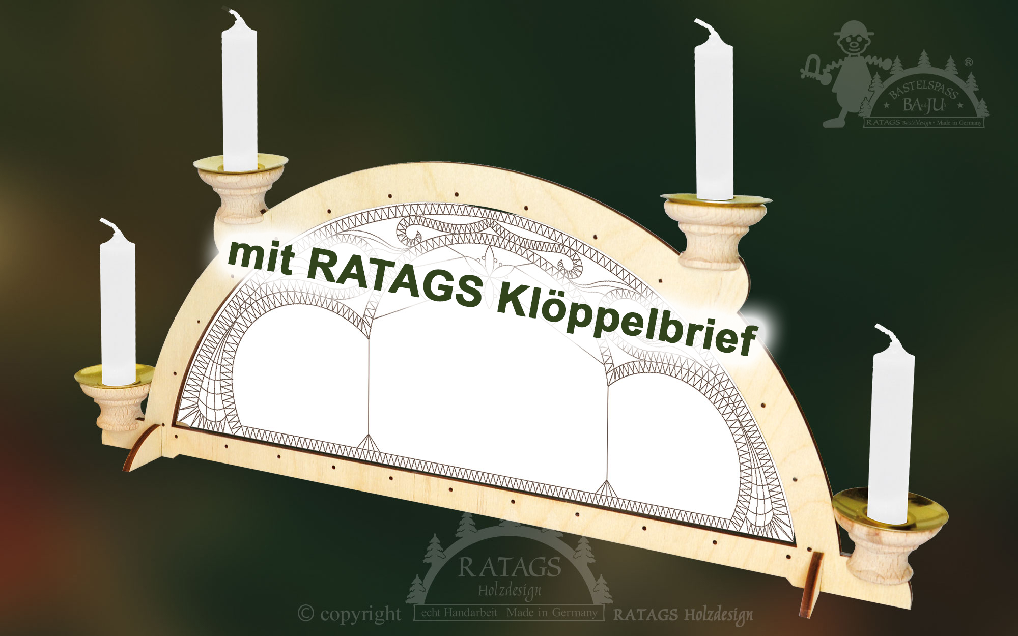 Klöppelrahmen, Schwibbogen mit Klöppelbrief Klöppelrahmen, Schwibbogen mit Klöppelbrief