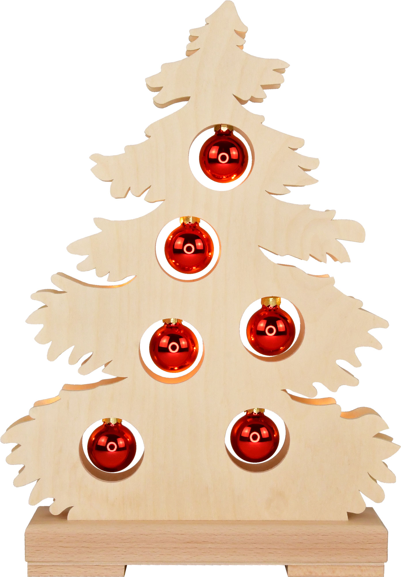 Small fir tree, natural, red baubles, full USB