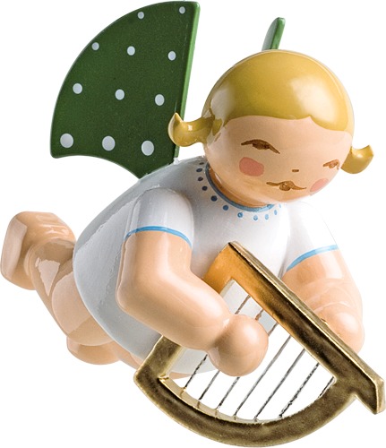 Engel mit kleiner Harfe, schwebend blondes Haar