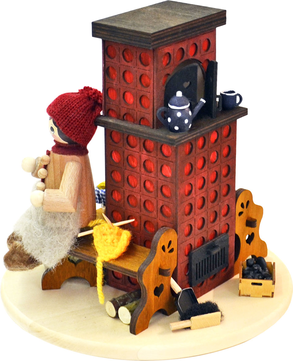 Stubenofen, rot, mit Ofenbank mit Räucherfunktion Stubenofen, rot, mit Ofenbank mit Räucherfunktion