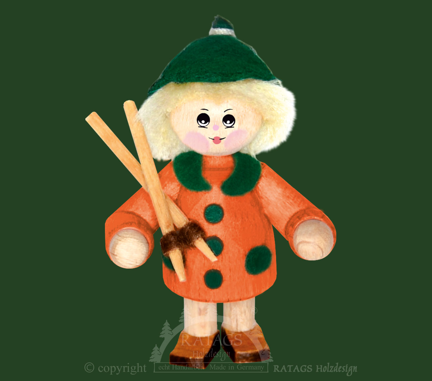 Collector's doll, figurine, walker, orange, green scarf